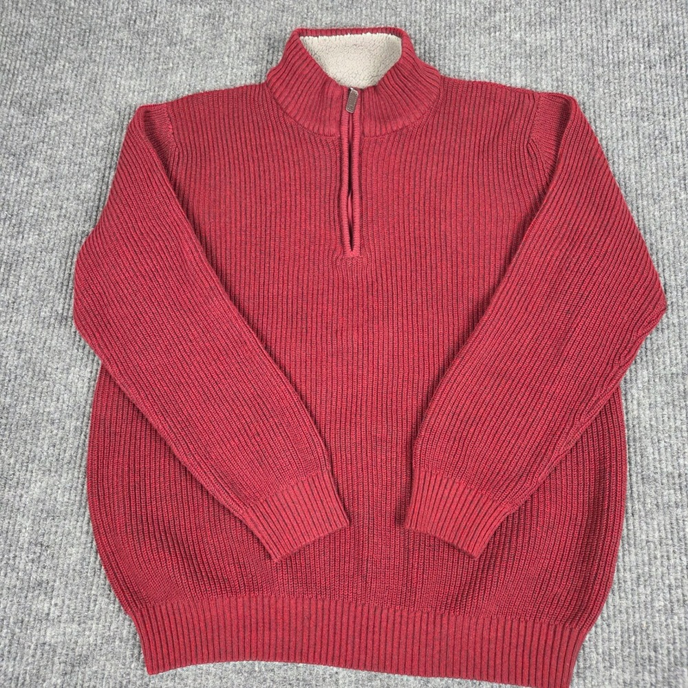 Izod Mens XXL Burgundy Shaker Knit Quarter Zip Sherpa Lined Mock Neck Sweater